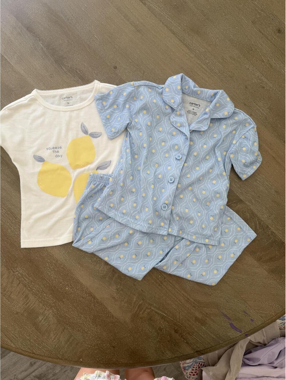 Carter's Girls 3T Lemon Print Shirt and Blue Pajama Set